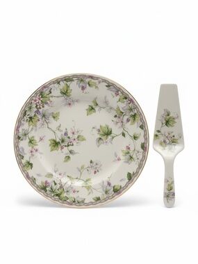 NIB Andrea by Sadek Monica Cake Set Plate & Server 11" Dia Made in Japan